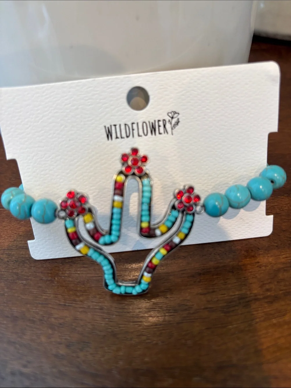 Wildflower Cactus beaded,turquoise stones,rhinestone flowers stretch,Western